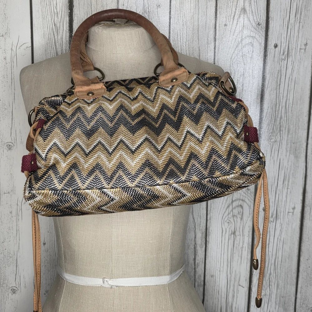 Miss Albright for Anthropologie Metallic Ikat Chevron Satchel